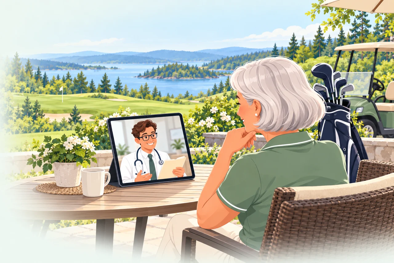 Golfspelaren har ett digitalt möte med doktorn via en surfplatta