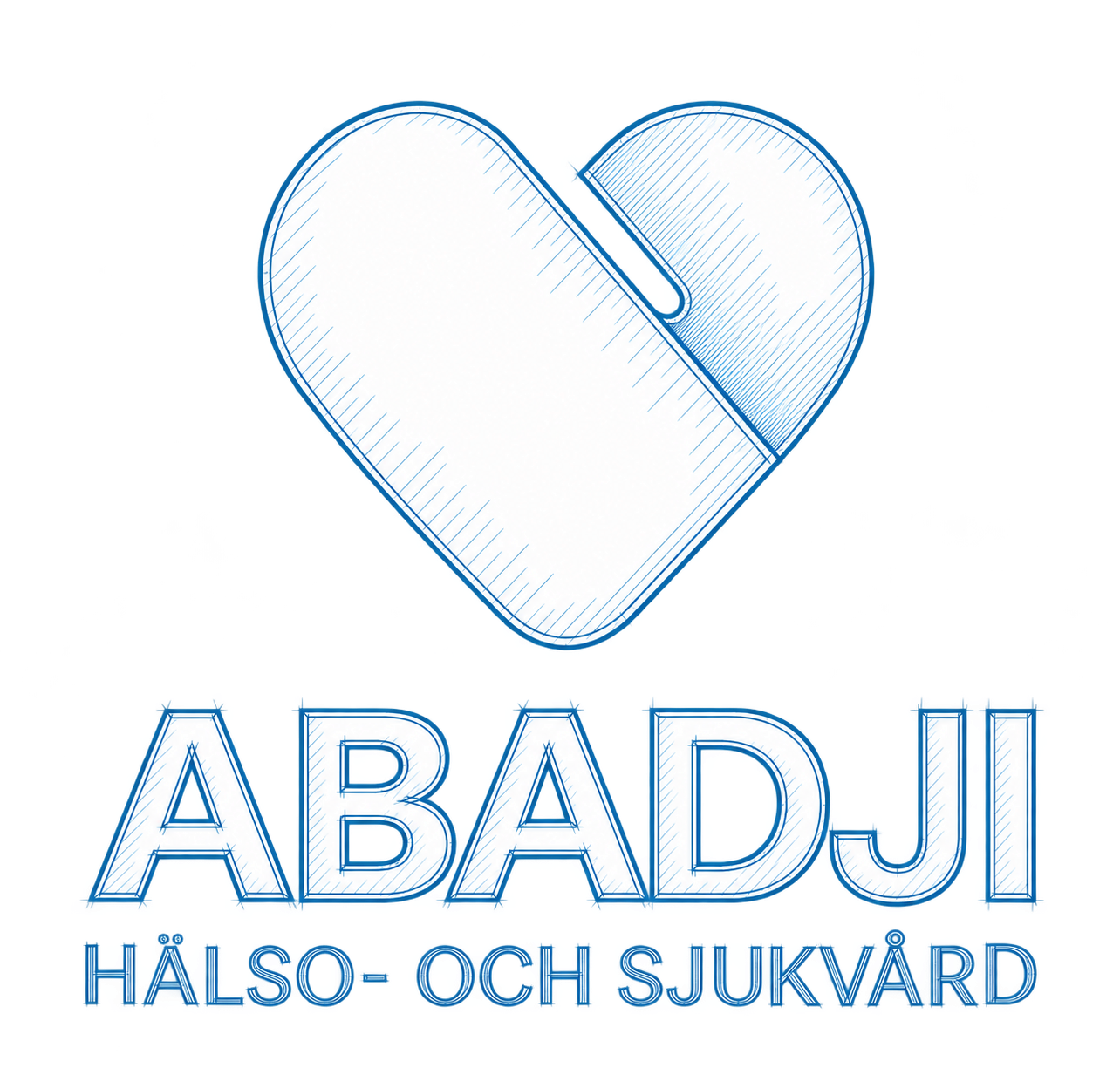 Abadji Hälso- och Sjukvårds logotyp i blå streckillustration